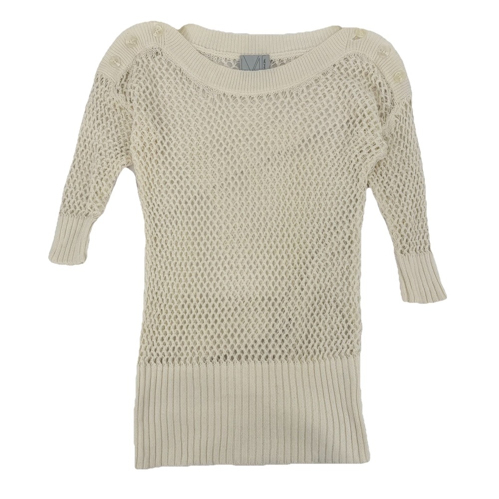 Michael Stars Sz 1 Open Knit Cotton Boatneck‎ Sweater Slouchy Boho Y2K Buttons